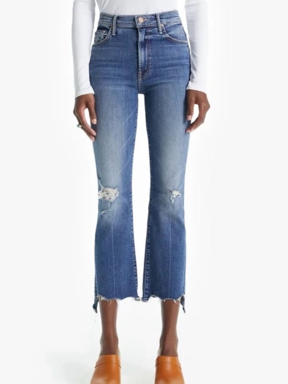 Mother | the insider crop step chew jeans in dancing on coals wash